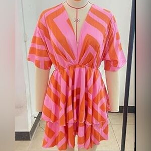 Pink and Orange Geometric Dress